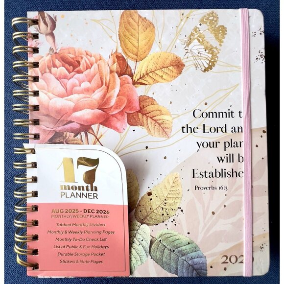 17 Month Planner PROVERBS 16:3 Aug 2025-Dec 2026 Weekly Planning Note Page Gift - Picture 1 of 16